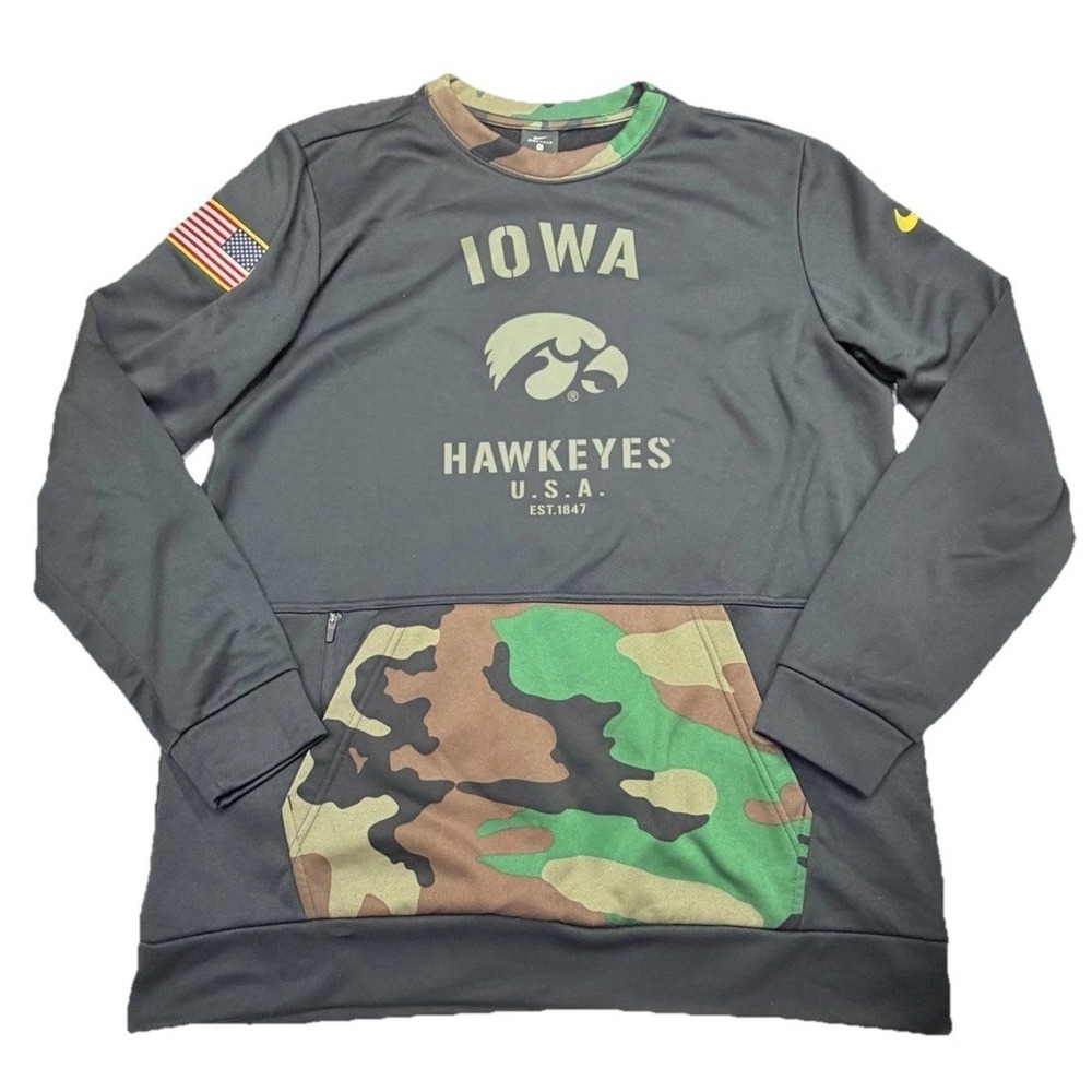 Nike Iowa Hawkeyes Salute To‎ Service Dri-FIT Pullover Large Camo On Field